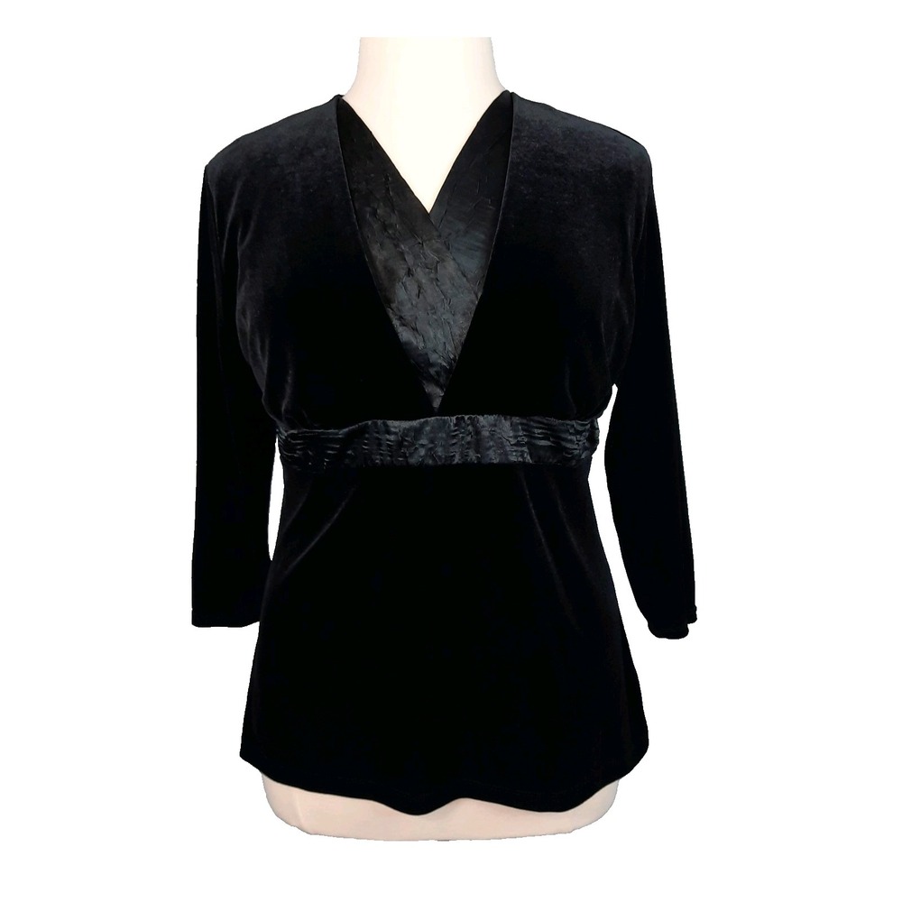 VTG Y2K Babydoll Top Black Velvet Satin Tie Back Size XL Whimsigoth Romantic 90s